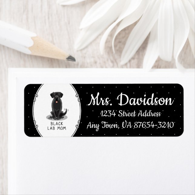 Svart lab Mamma (Labrador Retriever Mamma) Cute Hu Returadress Etikett (Insitu)