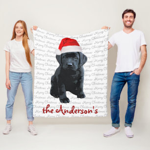 Svart lab marionett - God jul - Labrador Fleecefilt