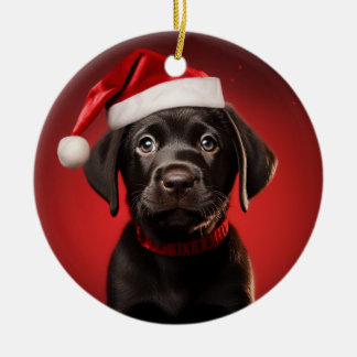 Svart lab marionett i Santa Hat Julgransprydnad Keramik