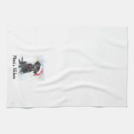 Svart lab marionett med jultomt, Anpassningsbar Kökshandduk