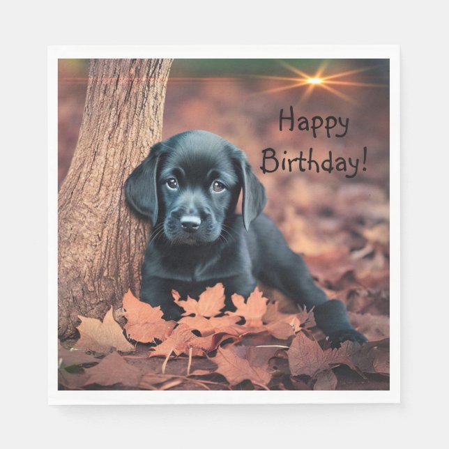 Svart lab marionett pappersservett (Framsidan)