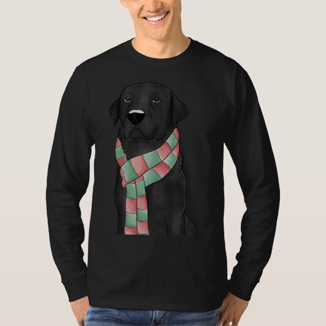 Svart lab med julscarf Passande T Shirt (Framsida)