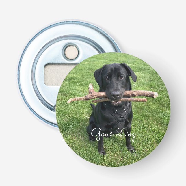 svart lab med två stift Hund Photo och Namn Flasköppnare (Framsidan)