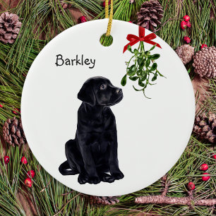 svart lab Mistletoe Pet Hund jul Julgransprydnad Keramik