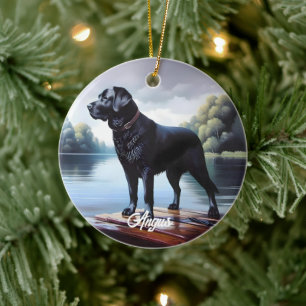 Svart Lab och sjö Julgransprydnad Keramik