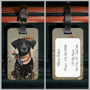 Svart lab Patriotic Whimsical Labrador Retriever Bagagebricka