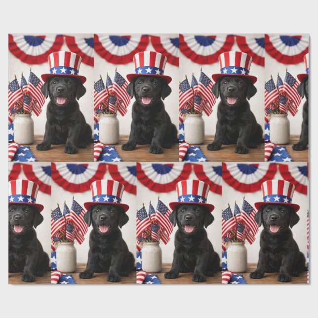 Svart Lab Patriotisk Farbror Sam-hatt present  Presentpapper (Platt)