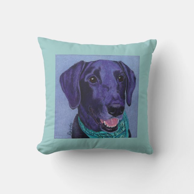 Svart lab Pillow - "Gus" Kudde (Framsida)
