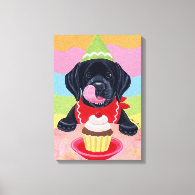 Svart lab Puppy Birthday Cuptårta Painting canvas (Framsida)