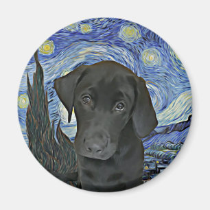 svart lab Puppy Starry Night Van Gogh Inspired Magnet