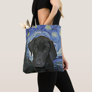 svart lab Puppy Starry Night Van Gogh Inspired Tygkasse