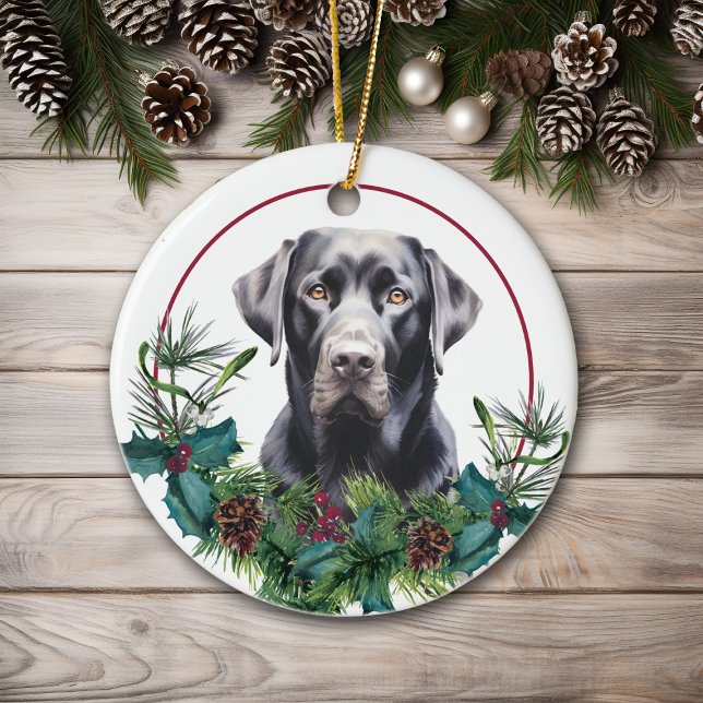Svart lab Retriever Evergreen Berry Wandeandan Julgransprydnad Keramik (Skapare uppladdad)