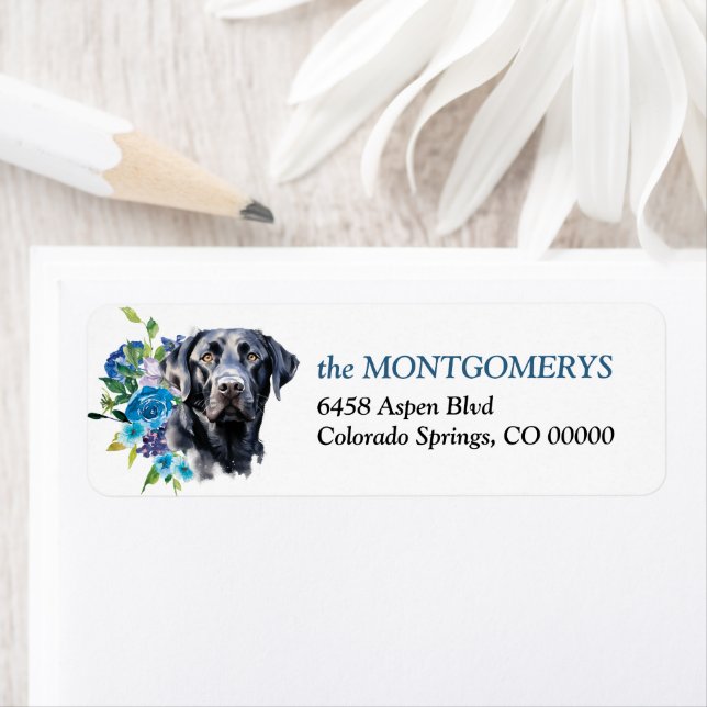 Svart lab Returadress för blå Blommigt Returadress Etikett (Insitu)