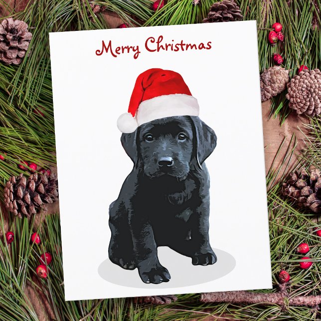 Svart lab Santa - God jul - Labrador Hund Helg Vykort (Skapare uppladdad)