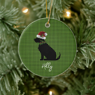 Svart Lab Santa Hatt Julros Namn God Jul Julgransprydnad Keramik
