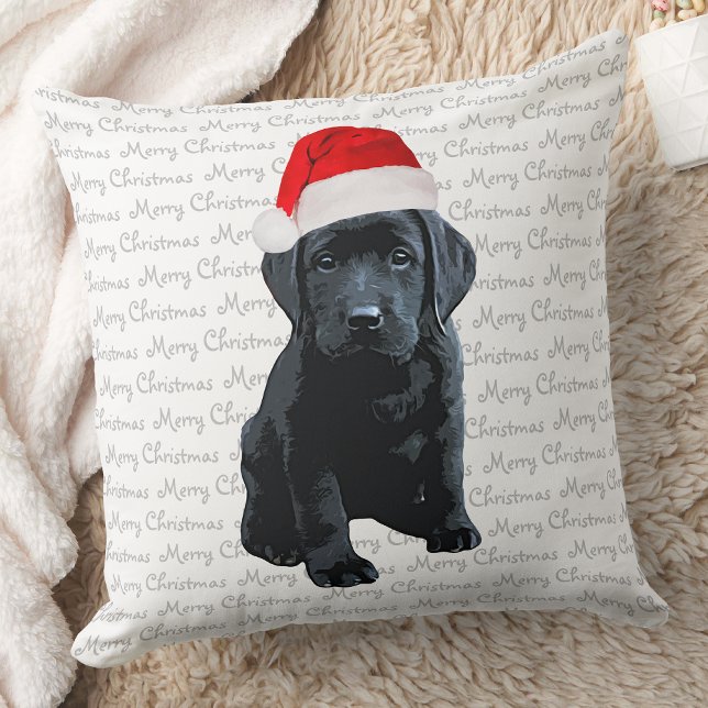 Svart lab Santa Hund God jul- Labrador Hund Kudde (Skapare uppladdad)