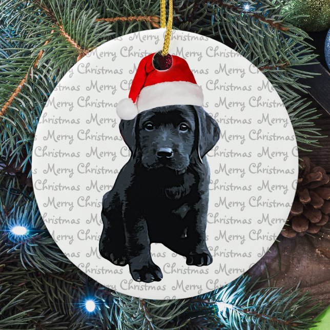 Svart lab Santa Puppy Pet God jul Labrador Julgransprydnad Keramik (Skapare uppladdad)