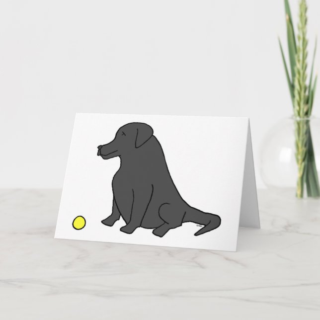 Svart lab "Sätt dig. Stanna. Ha en Boll." Hund föd Kort (Framsida)
