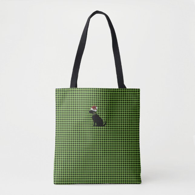 Svart lab Silhouette jul Gingham Festive Tygkasse (Framsida)