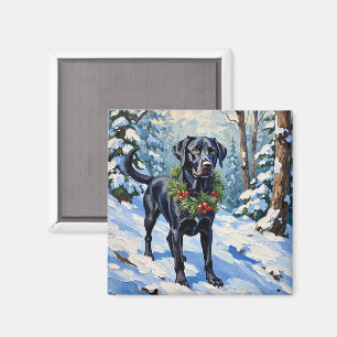 Svart Lab Stillhetens Vinter Skog Jul Högtid Magnet