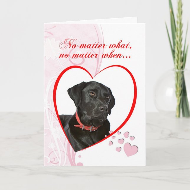 Svart Lab Valentine Trogenhet och Kärlek Helgkort (Framsida)
