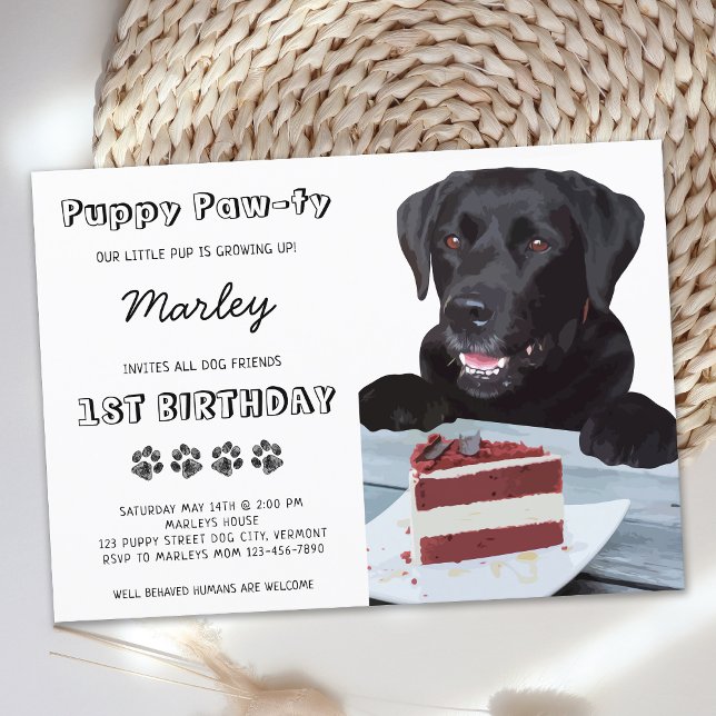 Svart lab valp för Cute Hund-Födelsedagsfest Inbjudningar (Skapare uppladdad)