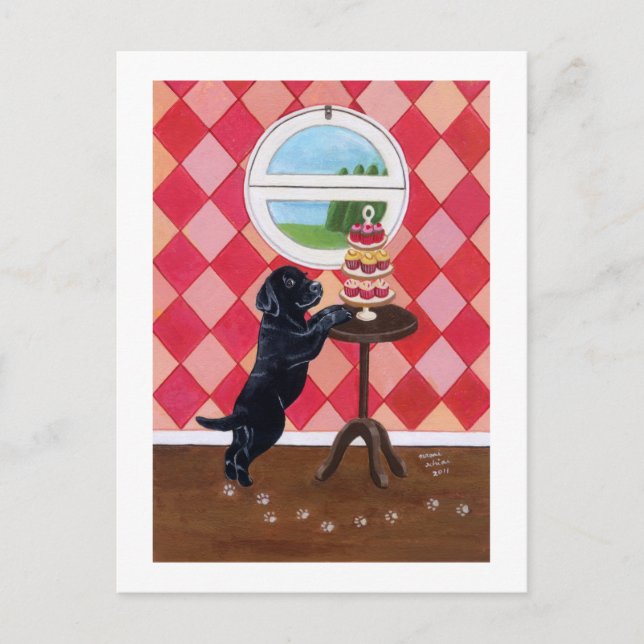 Svart lab valp med Muffinsar Vykort (Framsida)