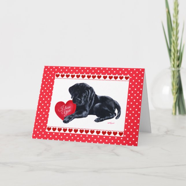 Svart lab valpvalentin kort för dag (Framsida)