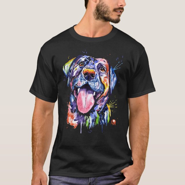 Svart lab vattenfärgsmålning Pet Porträtt T Shirt (Framsida)
