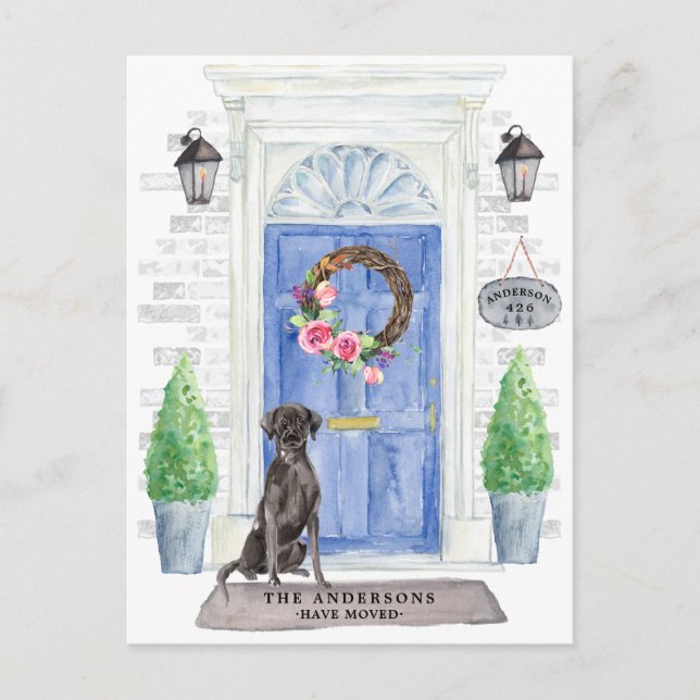 Svart lab vykort för meddelande om Flytta (Framsida)