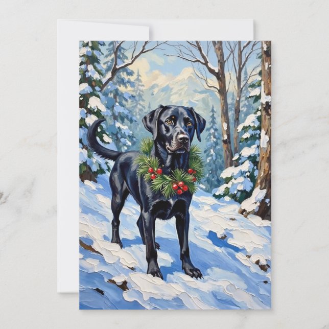 Svart Labb Lugna Vinter Skog Jul Julkort (Framsida)