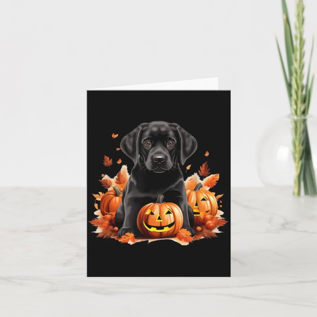 Svart Labradel Hund Mamma Pappa Halloween Höst Rol Kort (Framsida)