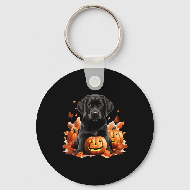 Svart Labradel Hund Mamma Pappa Halloween Höst Rol Nyckelring (Framsida)