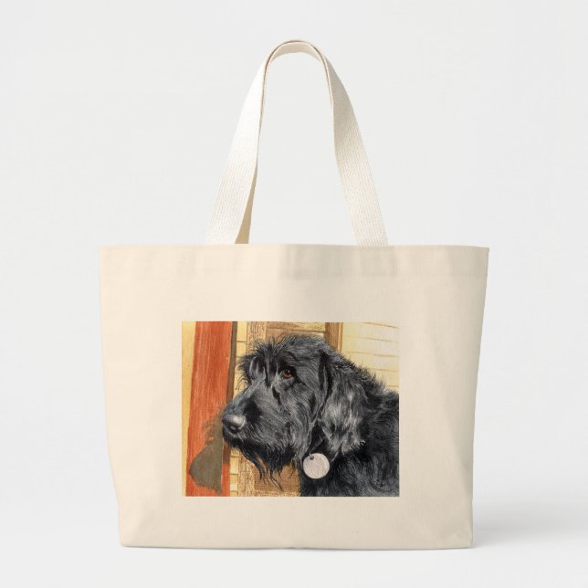 Svart Labradoodle #1 hänger lös Jumbo Tygkasse (Framsidan)