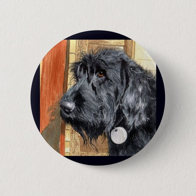 Svart Labradoodle #1 knäppas Knapp (Framsida)