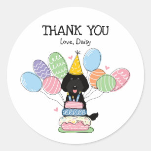Svart labradoodle Birthday Favor Tagcker Runt Klistermärke