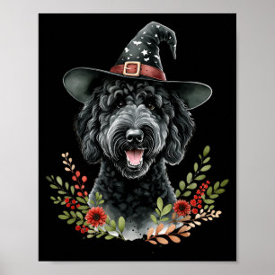 Svart Labradoodle Hund Halloween Akvarell Konstver Poster