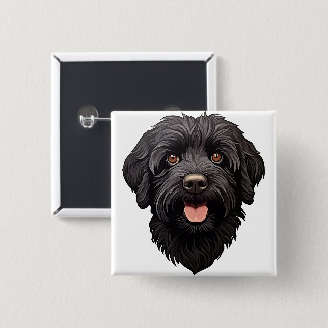 Svart Labradoodle Hund Knapp (Framsida & baksida)