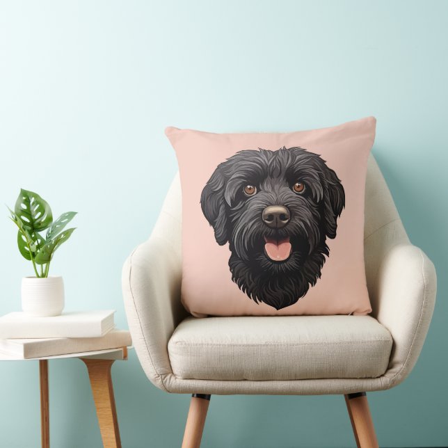 Svart Labradoodle Hund Kudde (Stol)