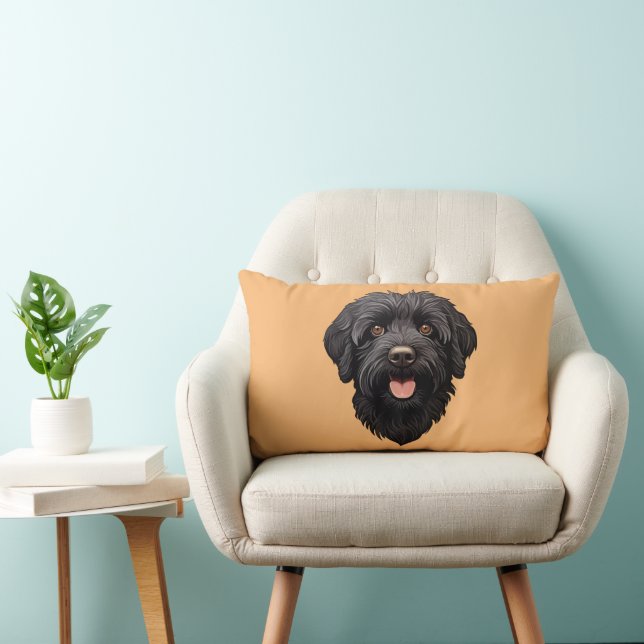 Svart Labradoodle Hund Lumbarkudde (Stol)