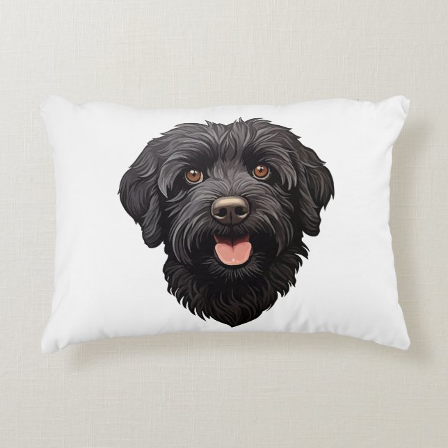 Svart Labradoodle Hund Prydnadskudde (Framsidan)