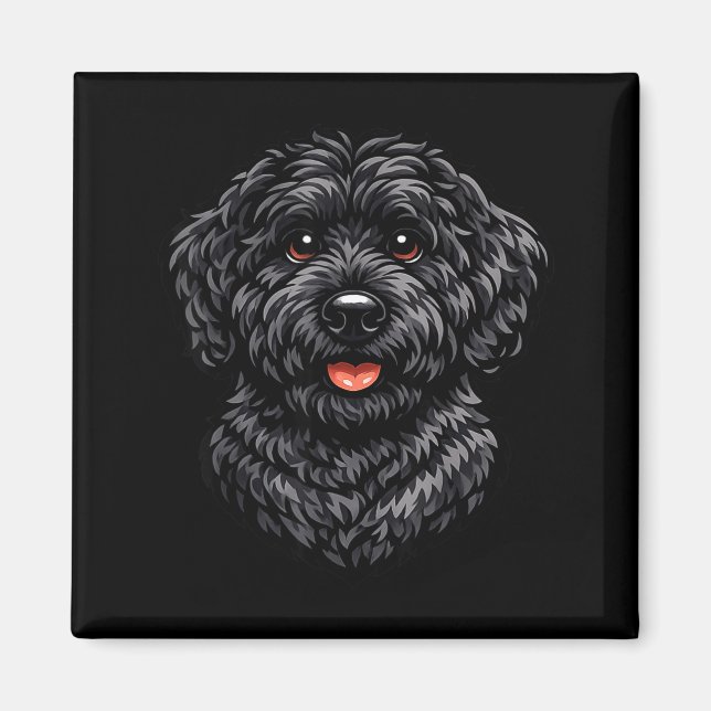 Svart labradoodle hund söt doodle valp konst för magnet (Framsidan)