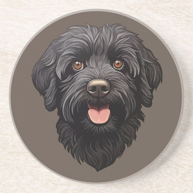 Svart Labradoodle Hund Underlägg (Framsidan)