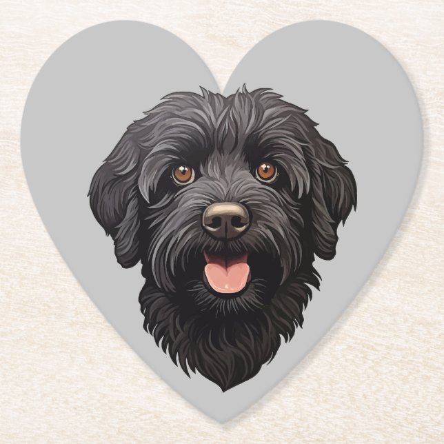 Svart Labradoodle Hund Underlägg Papper (Framsida)