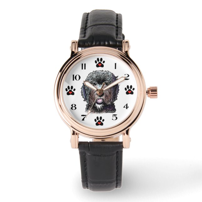 Svart Labradoodle Hundklocka Armbandsur (Framsida)