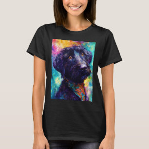 Svart Labradoodle i en Färgrik Bandana T Shirt