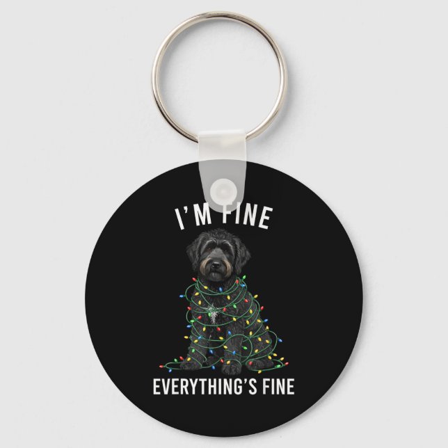 Svart Labradoodle Jul Jag Mår Bra Allting Är Nyckelring (Framsida)
