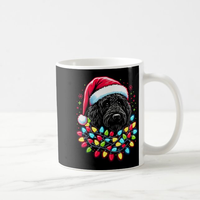 Svart Labradoodle Julgran Xmas Ljus Doodl Kaffemugg (Höger)