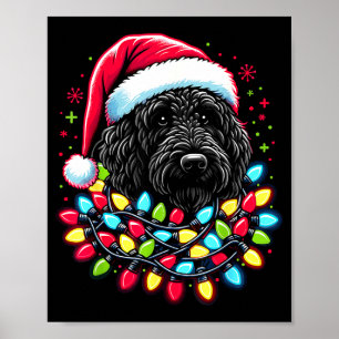 Svart Labradoodle Julgran Xmas Ljus Doodl Poster