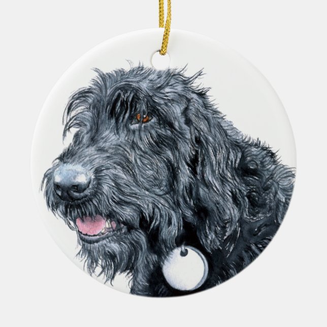 Svart Labradoodle Julgransprydnad Keramik (Framsidan)